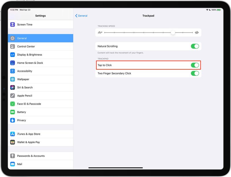 Appuyer pour cliquer sur iPad activé