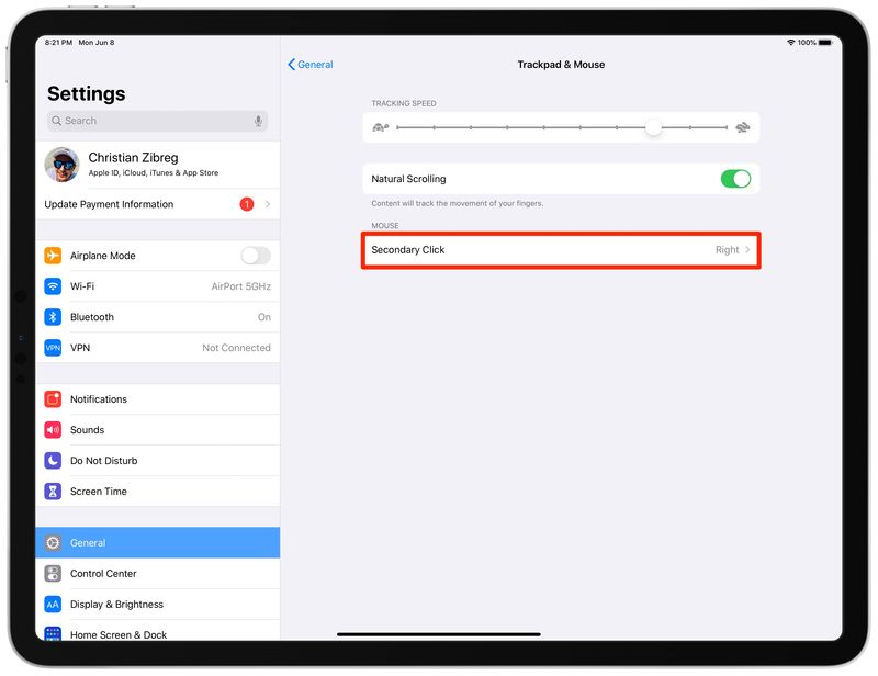 Personnalisation du clic droit de la souris iPad
