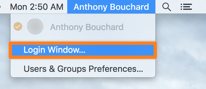 Barre de menus OS X Menu de la fenêtre de connexion