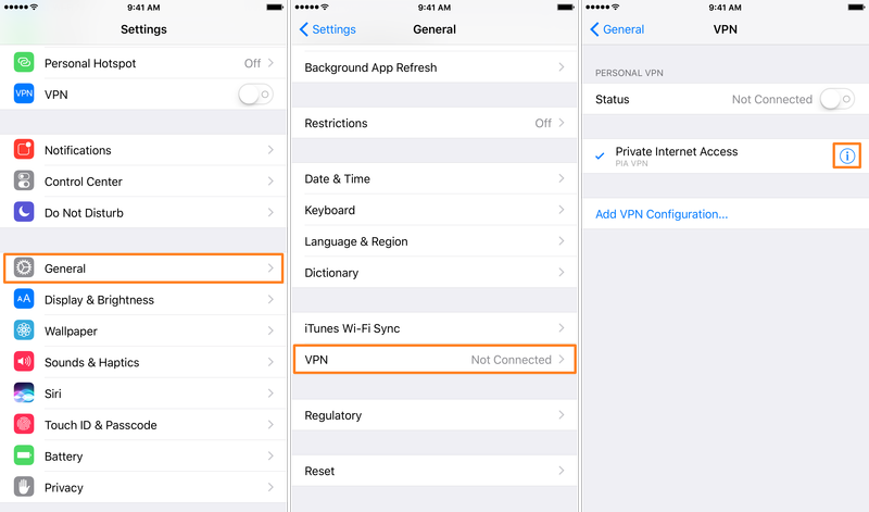 Paramètres VPN à la demande iOS