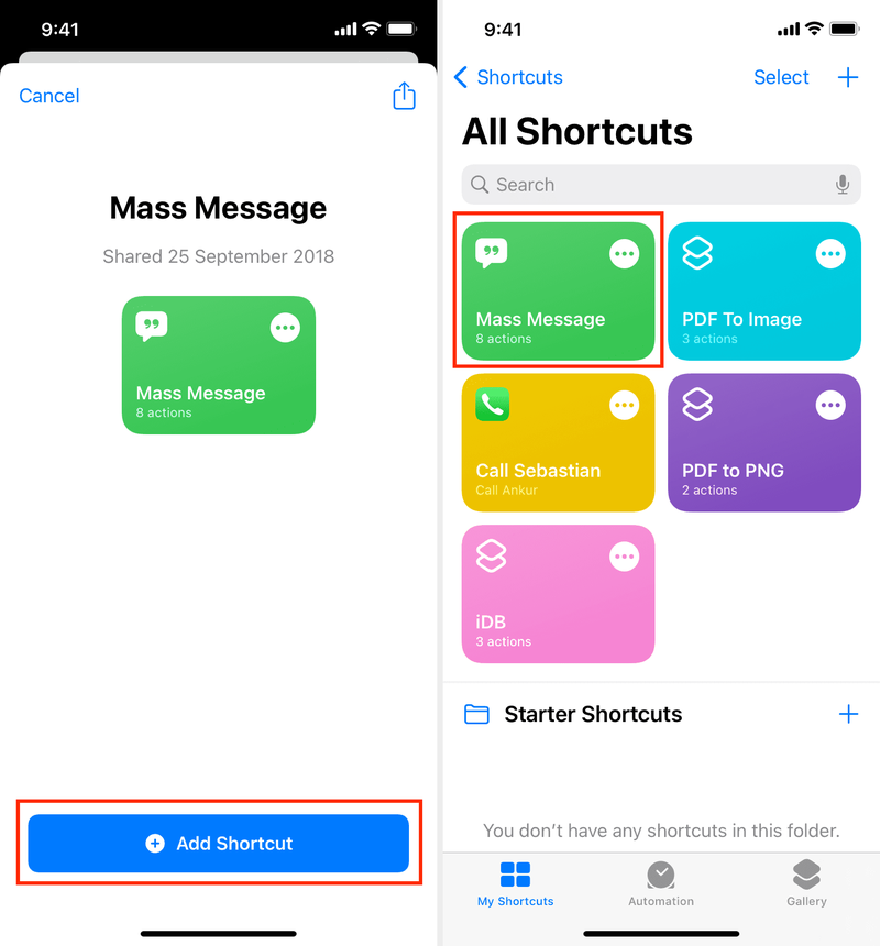 Raccourci Message de masse sur iPhone