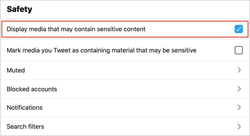 Vérifier Twitter afficher le contenu sensible aux médias
