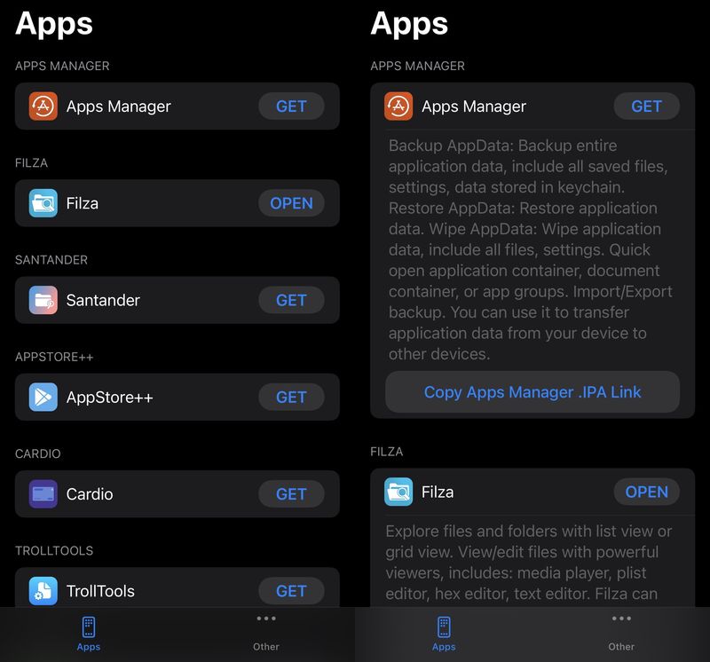 TrollApps version 1.1 adds iOS 14 support and a refreshed UI with more features.