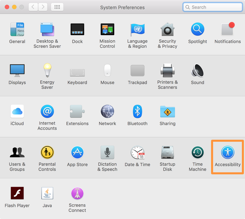 Accessibility Settings on Mac