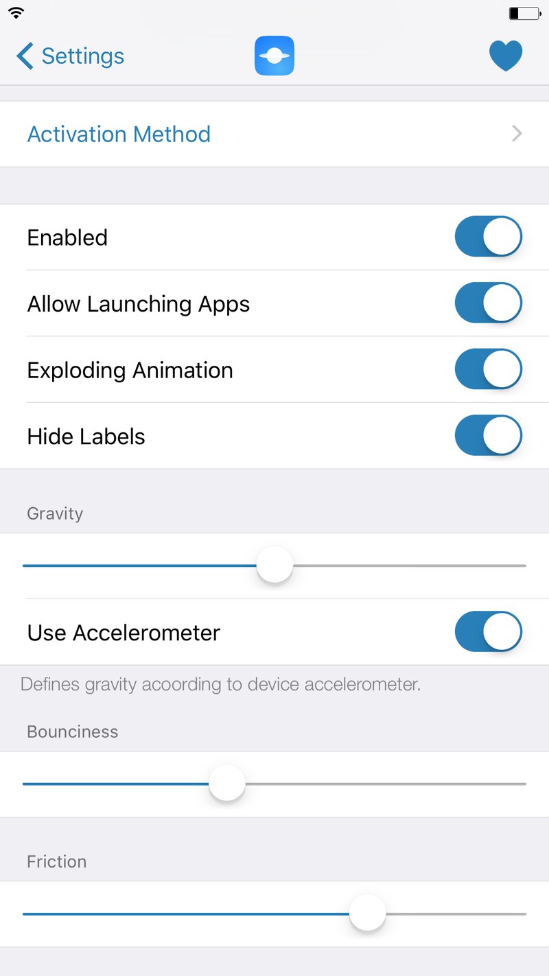 Gravitation Settings