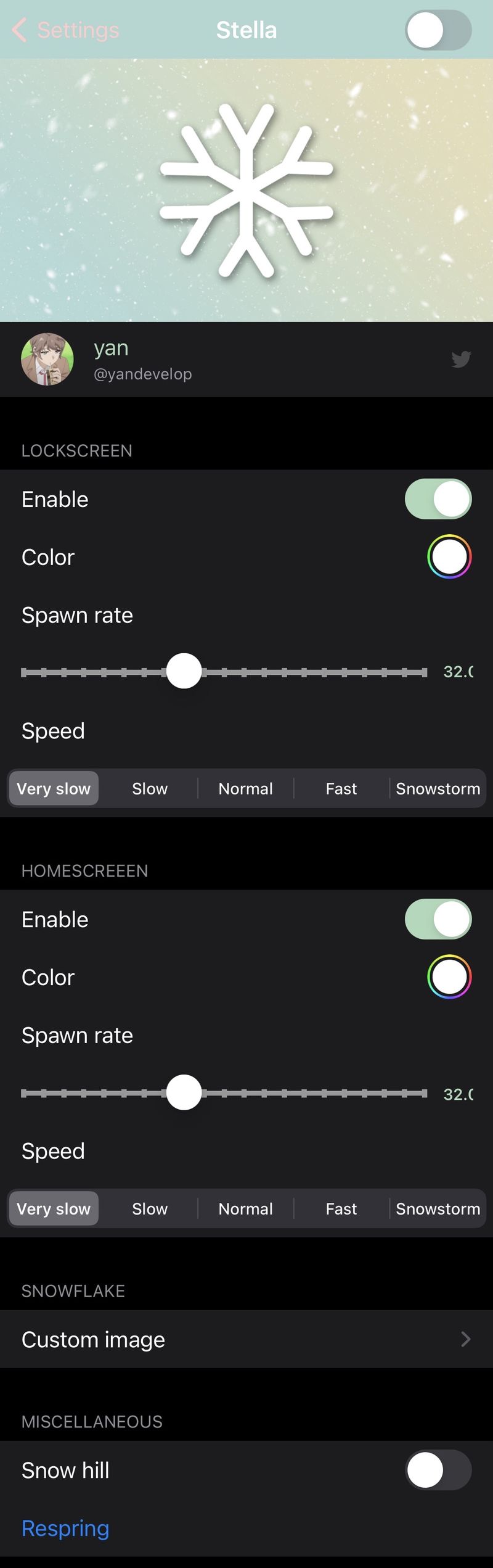 Options to configure for the Stella jailbreak tweak.