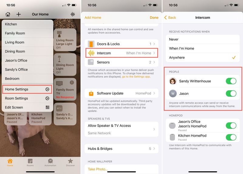 Home Settings for Intercom People on iPhone