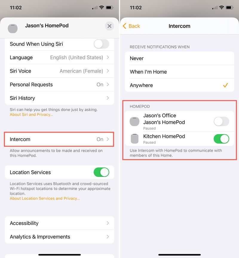 Home app Intercom for HomePod on iPhone