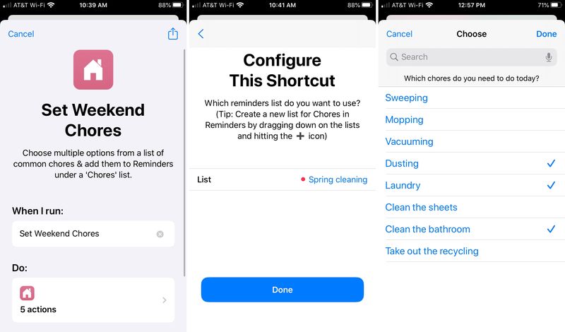 Set Weekend Chores shortcut iPhone
