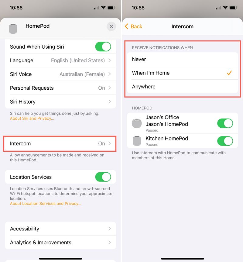 Home app Intercom Notifications on iPhone