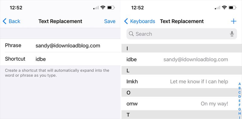 Add a Text Replacement on iPhone