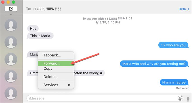 Transférer un message texte sur Mac
