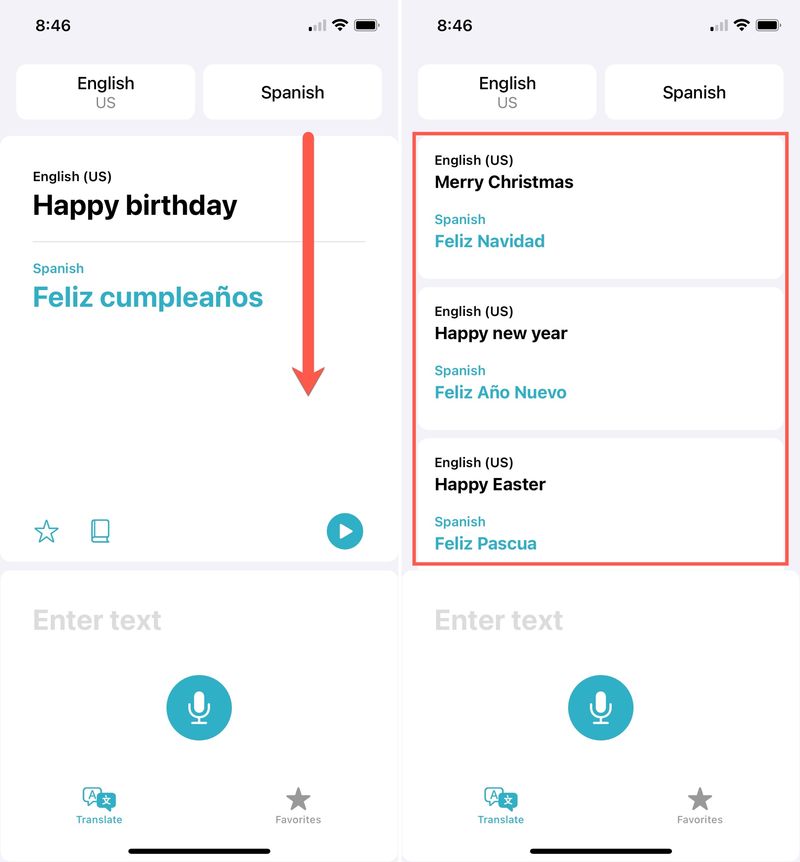 Translate Swipe Down for History