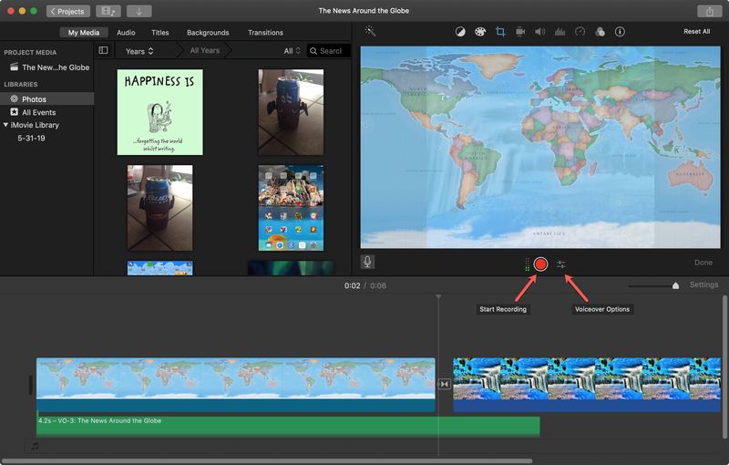 Commencer à enregistrer Voiceover iMovie Mac