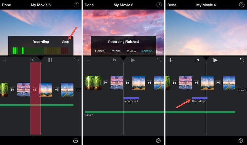 Enregistrement de voix off iMovie iPhone