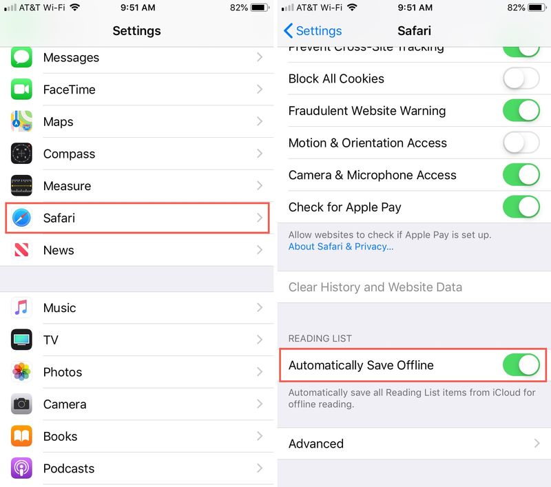 Activer la liste de lecture Safari hors ligne iPhone