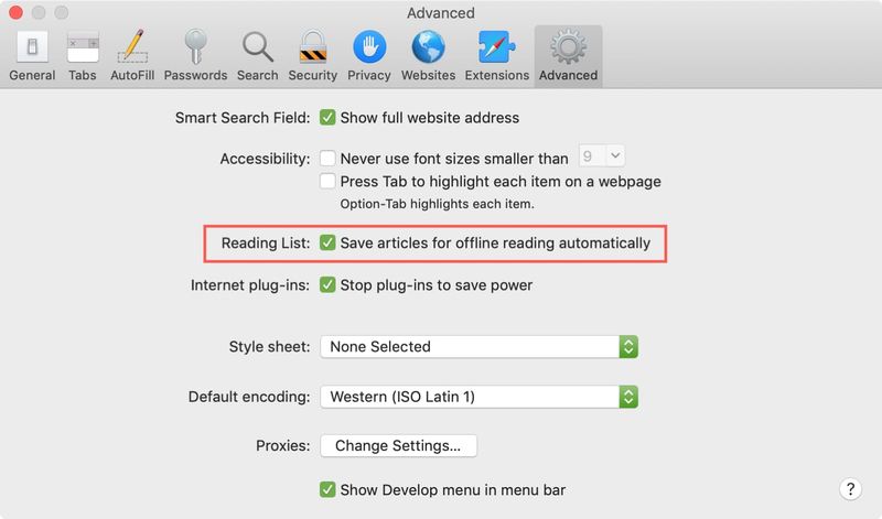 Activer la liste de lecture Safari hors ligne Mac