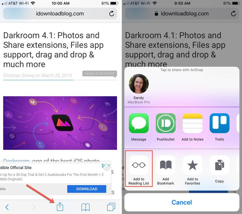 Ajouter à la liste de lecture de Safari iPhone hors ligne