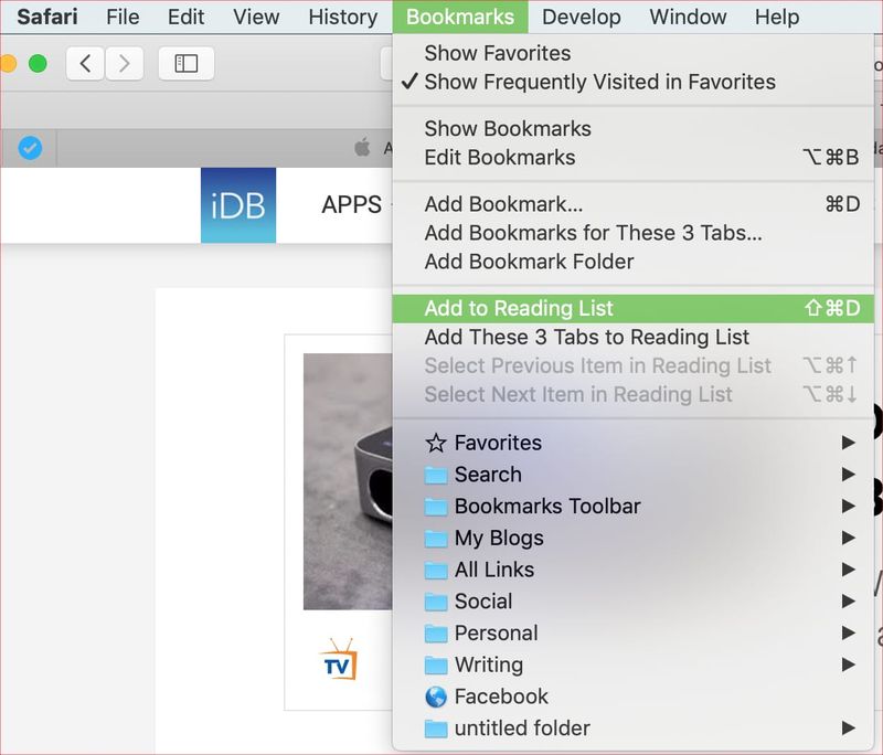 Ajouter à la liste de lecture de Safari Mac hors ligne