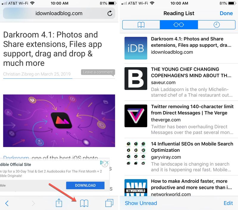 Accéder à la liste de lecture de Safari iPhone hors ligne
