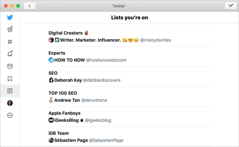 Twitter Liste des listes que vous êtes sur Mac