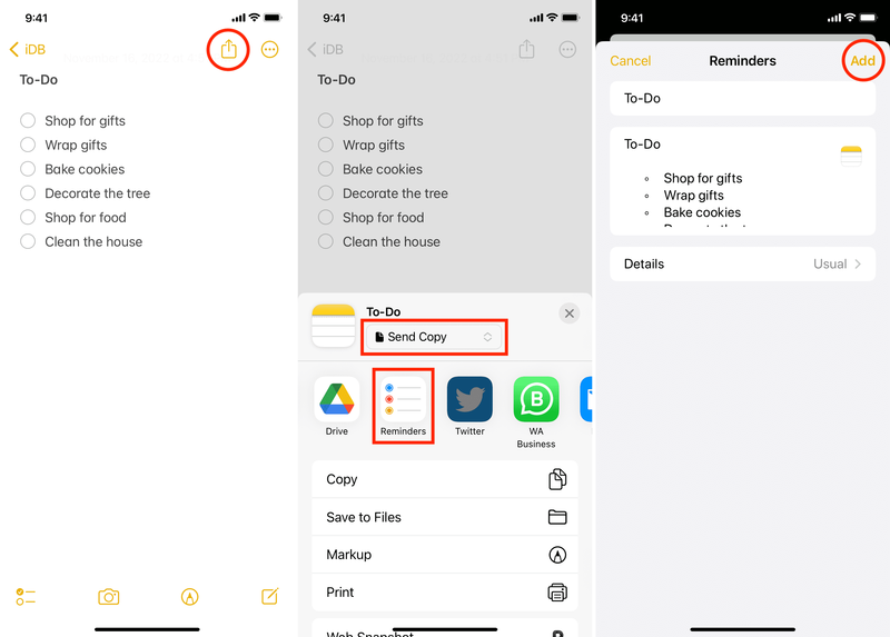 Transformer une note en rappel sur iPhone