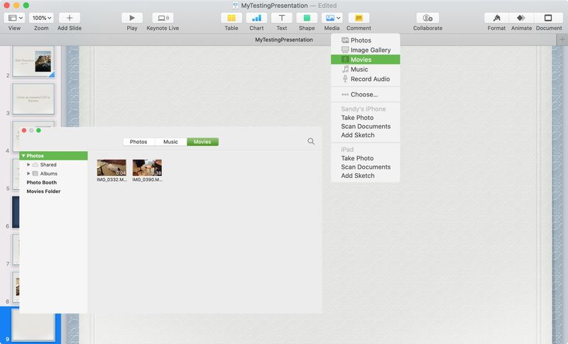 Insérer une vidéo Keynote Mac