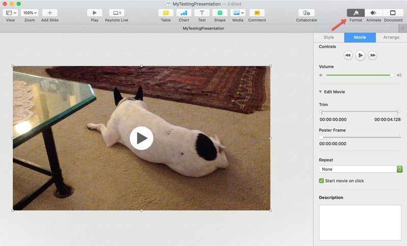 Formater la vidéo Keynote Mac