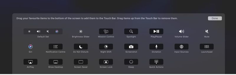 touch bar shortcuts