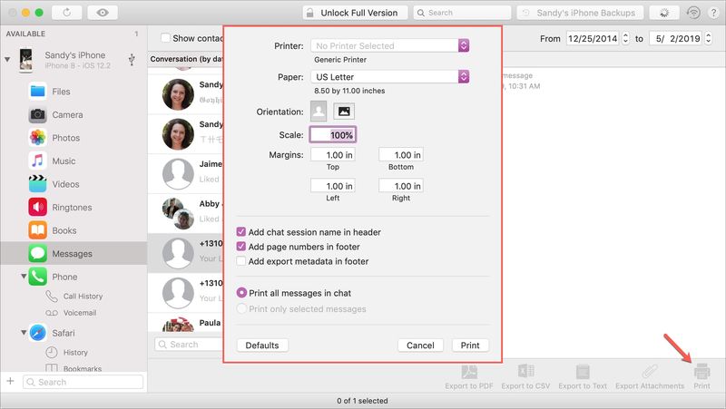Print messages from iMazing