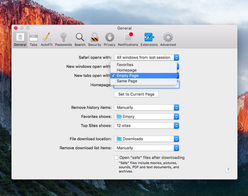 Nouveaux onglets ouverts avec Mac