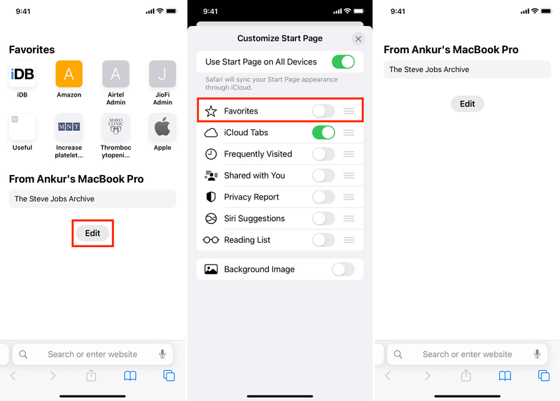 Masquer les favoris dans Safari sur iPhone