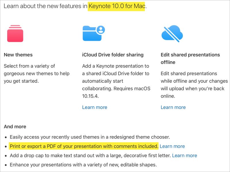 Keynote 10.0 Mac Print Comments