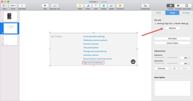 Replace Image in Keynote Mac