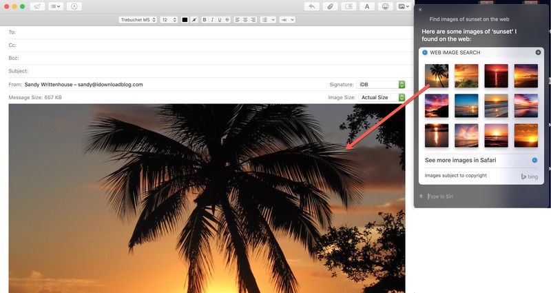 Drag Siri Results to Email Mac