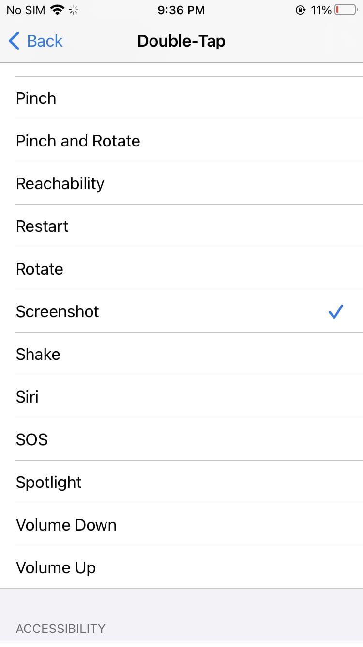double tap screenshot