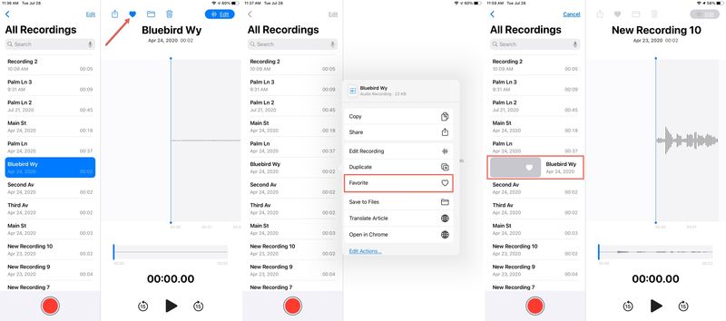 Mark Favorite Recording Voice Memos iPad