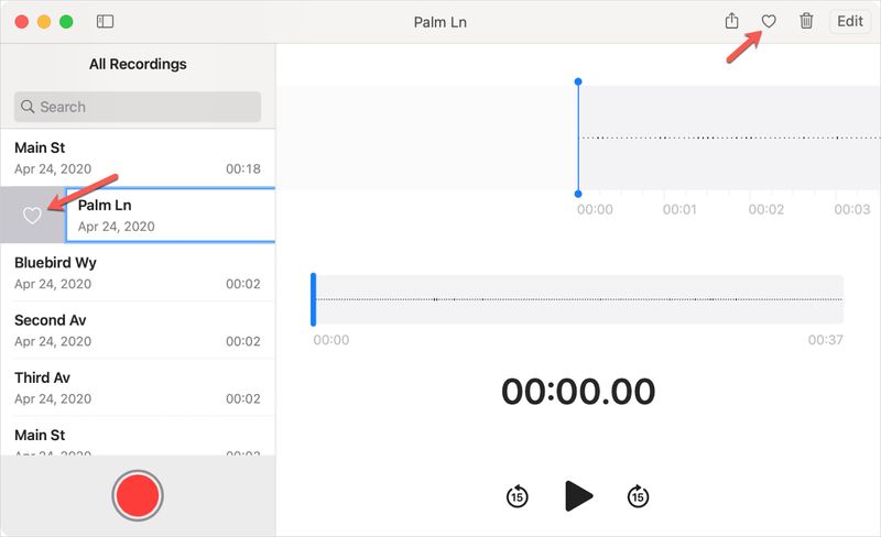 Favorite a Voice Memos Recording on Mac