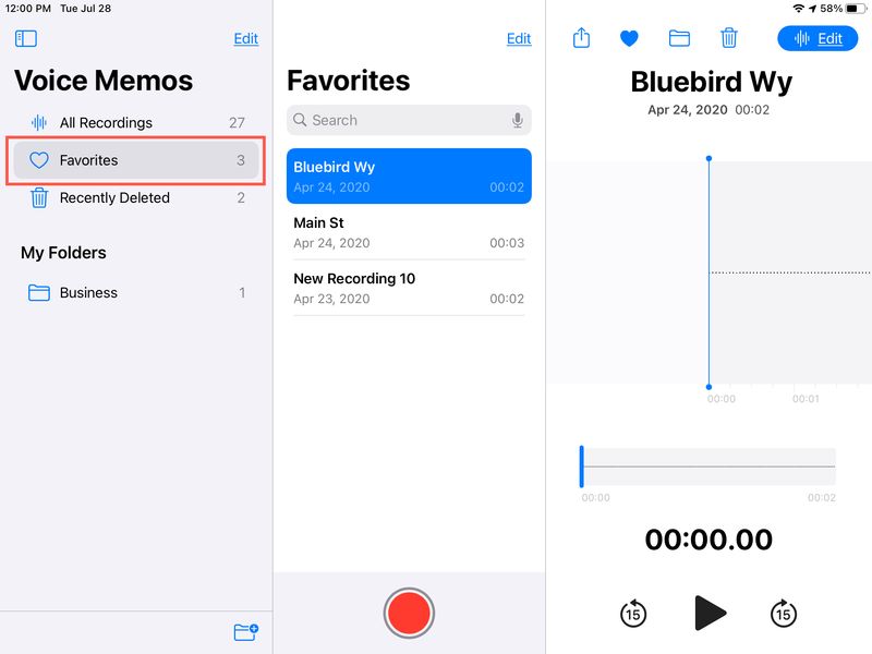 Favorites Folder Voice Memos iPad