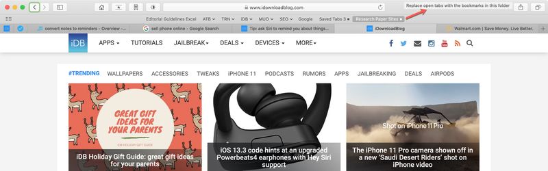 Replace Open Tabs with Bookmarks Safari Mac