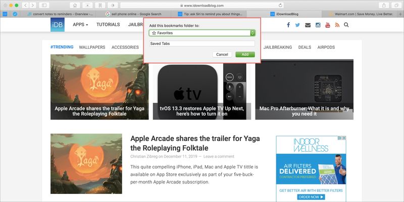 Save Tabs as Bookmarks Safari Mac