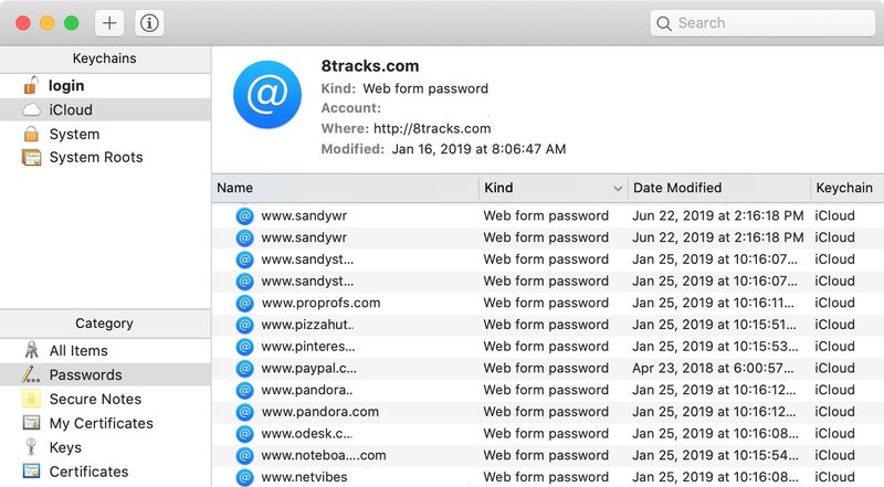 Accès au trousseau iCloud Mac