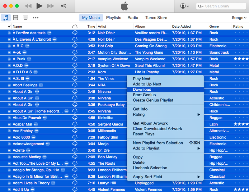 Télécharger toute la bibliothèque iTunes Match