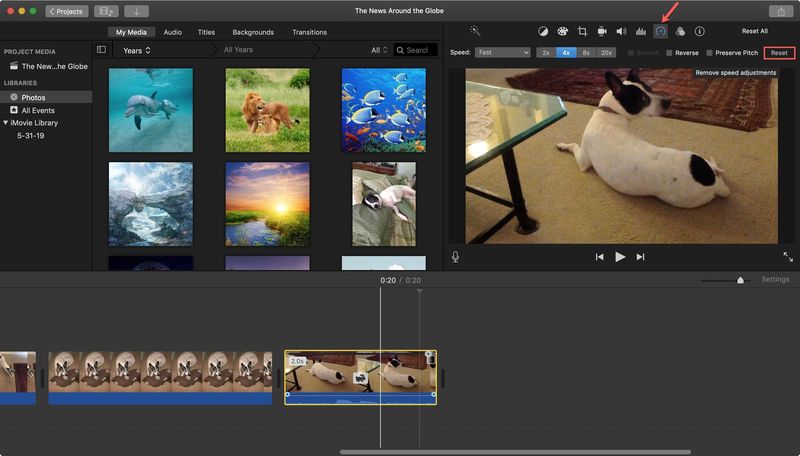 Vitesse de réinitialisation iMovie Mac