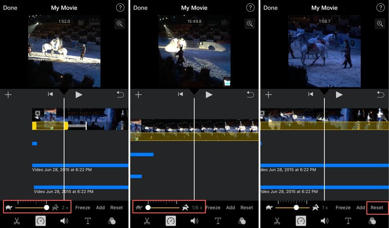 iMovie Ajuster la vitesse de réinitialisation de l