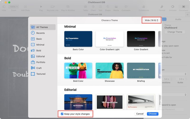 Choose a Keynote Theme and Size on Mac