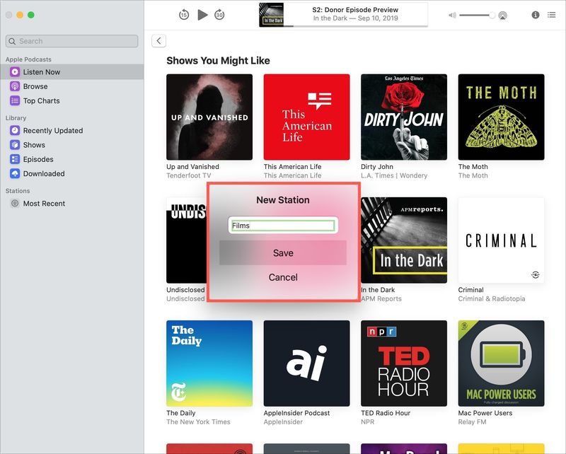 Podcasts New Station Mac