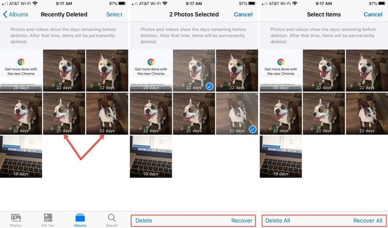 Photos récemment supprimées Jours restants iPhone
