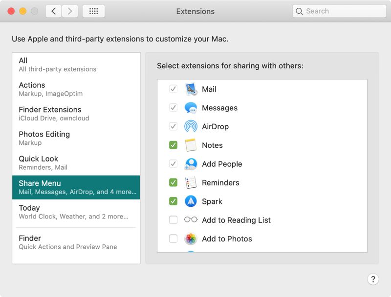 Mac Share Menu Extensions