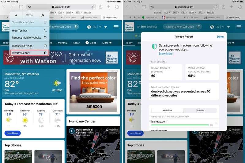 Access Safari Privacy Report
